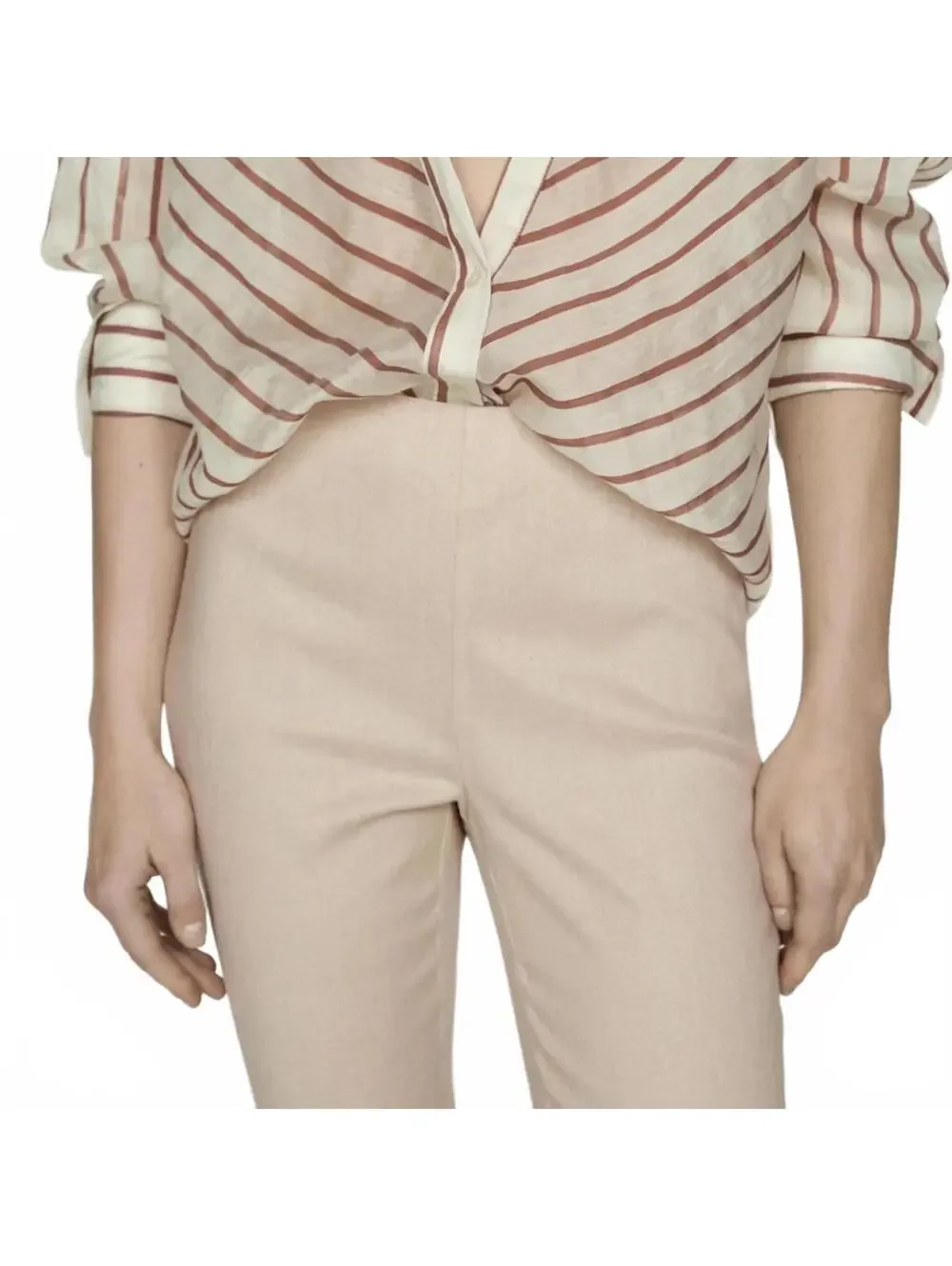Mango Cotton Linen Flared Pants Beige Size 8/Large